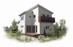 シンプルモダンな外観にウッド調のベランダが引き立っています。